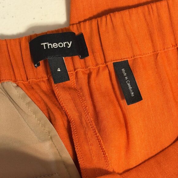 Theory treeca linen blend cropped slim leg pants orange size 4 $245 - Picture 3 of 5